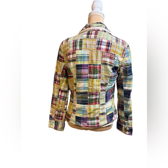 Bill Blass Jeans vintage madras plaid patchwork blazer L - Picture 2 of 8